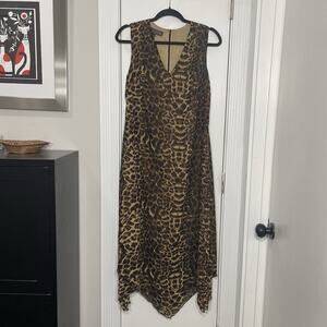 A Wild Thyme Womens Lined Maxi Animal Print V-Neck Y2K Mob Wife Shift Dress 12